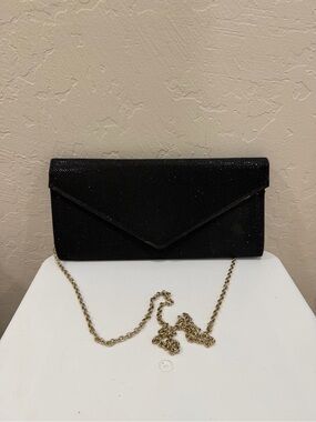 Aldo Black Sparkle Envelope Clutch with Gold Chain